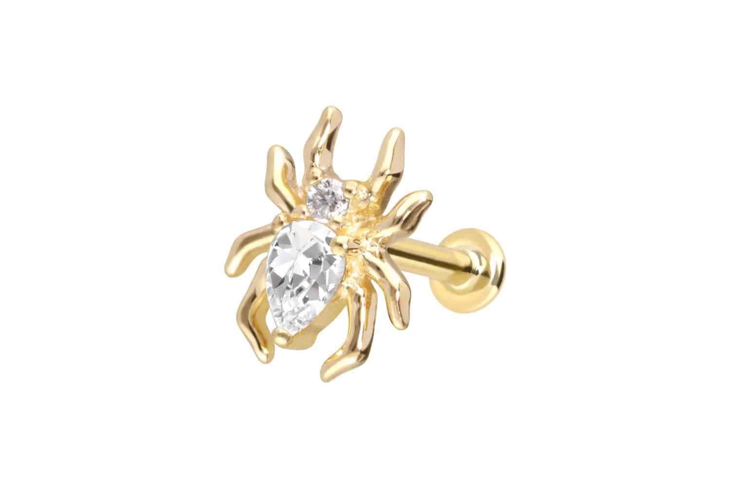14 Karat Gold Labret Piercing mit Innengewinde MOISSANIT-SPINNE